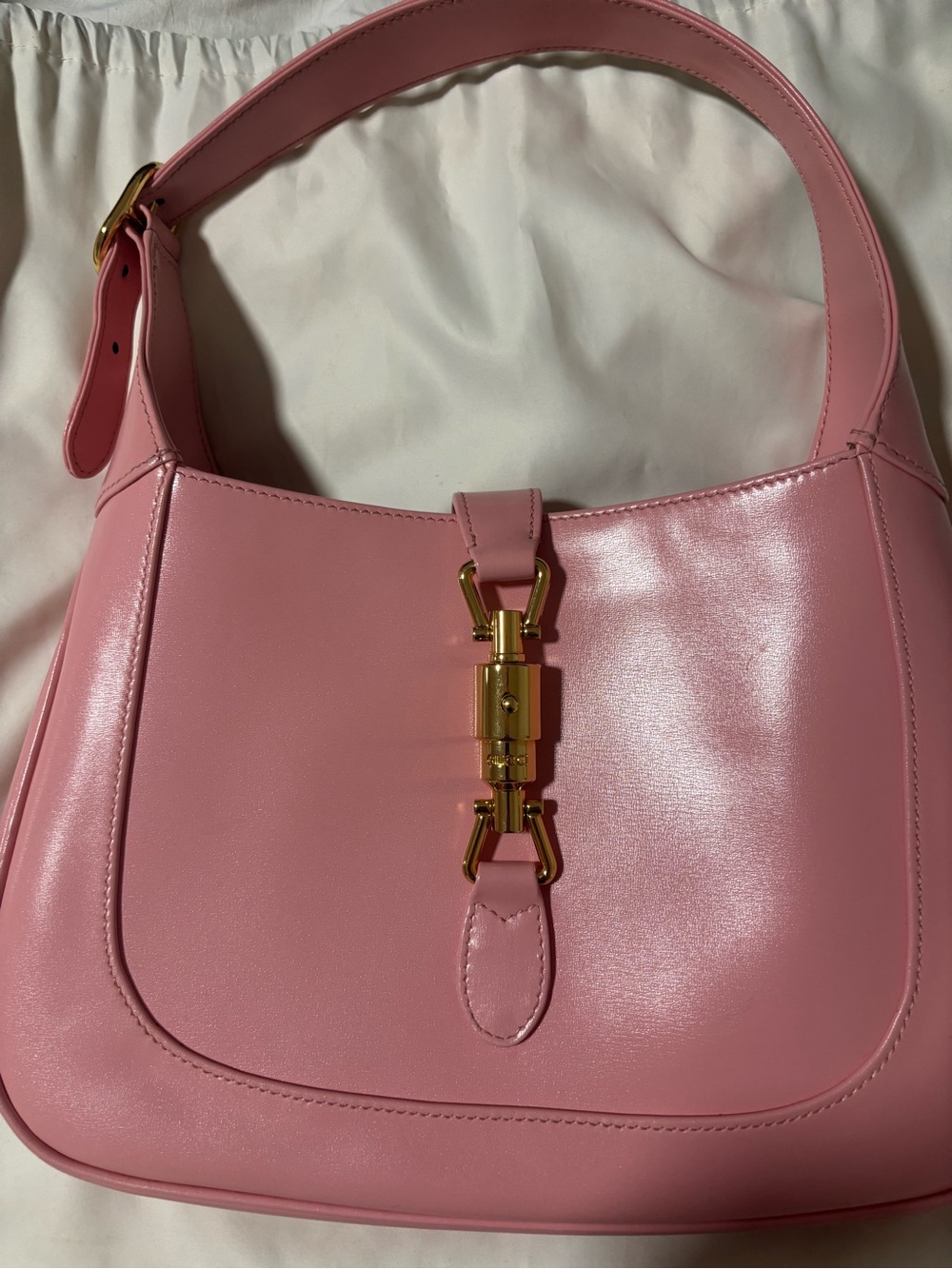 Pink Leather Shoulder Bag with Gold Hardware